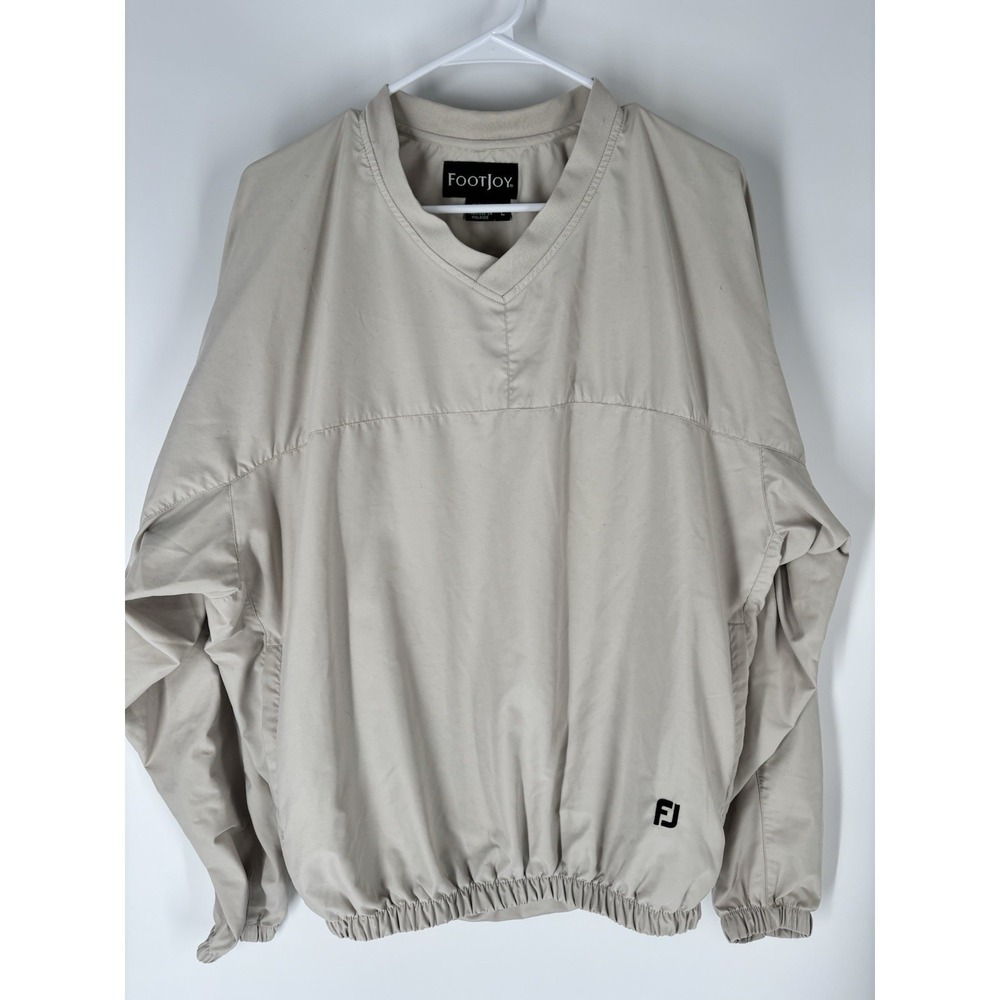 Footjoy Mens Golf Windbreaker Pullover Size L Outdoor Lightweight Beige Pockets